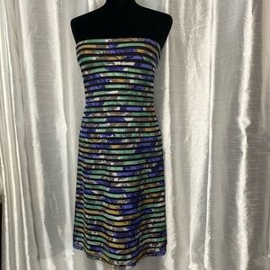 BCBG MAXAZRIA Women’s 10 Silk Blend Strapless Lined Striped A-Line Mini Dress
